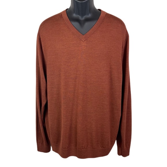 NWT Daniel Cremieux Men Signature V-Neck 100% Merino wool sweater Rust Heather - Picture 1 of 10
